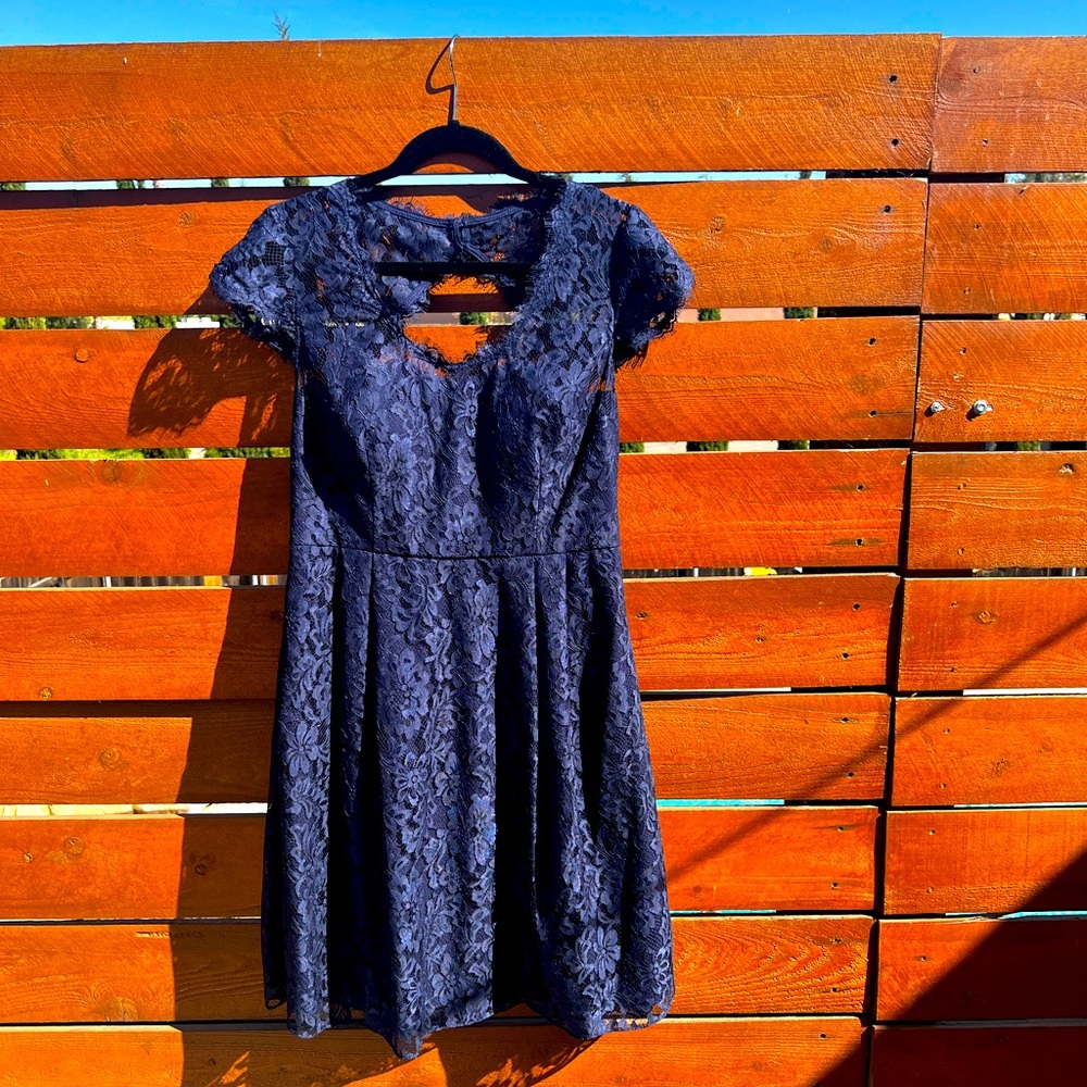 Gorgeous navy blue lace dress. NWOT. Size 10.